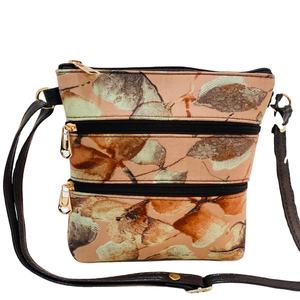 Bolso Bandolera Ajustable de Lujo con Estampado Jacquard de Hojas Abstractas Color Durazno, Doble Cremallera, Ligero, para Mujer - Product Image 1