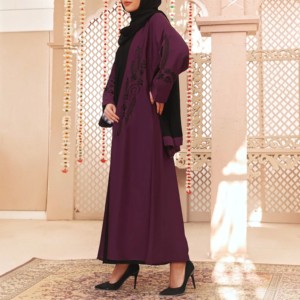 Women's Purple <b>Long</b> Sleeve Floor Length Breathable Loose Fit Abaya High Neck Modest <b>Dress</b> Solid Color Polyester Middle East - Product Image 6