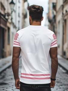 Camiseta Deportiva de Manga Corta para Hombre, Transpirable, Antipilling, con Estampado Digital # Diseño de 66 Rayas Blancas y Negras, 150g Poliéster - Product Image 4