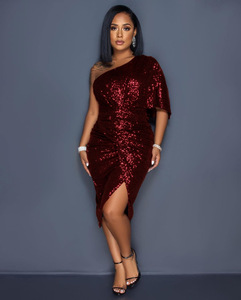 Vestido de Fiesta Elegante de Último Diseño para Mujer, Color Sólido, Un Solo Hombro, Sexy, con Lentejuelas, Vestidos de Graduación para Damas - Product Image 2