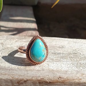 Teardrop <b>Turquoise</b> <b>Ring</b> Rose Gold Finish 925 Sterling Silver Handmade Boho Gemstone Jewelry for Women - Product Image 6