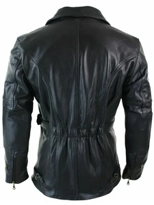 <b>Men</b>’s <b>Long</b> Black Biker Leather Jacket Genuine Leather Motorcycle <b>Coat</b> Vintage Moto Outerwear - Product Image 2