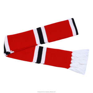 Luxury Merino Wool Football <b>Scarf</b> for Men/Women Hand Knitted Winter Accessory in <b>Red</b> White Black Striped Design New Club Fashion - Product Image 1