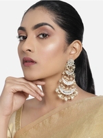 Boucles d'oreilles ethniques indiennes traditionnelles Kundan Chandbali, motif floral, plaqué or, multicouches, perles, pour mariée, mariage, style chandelier