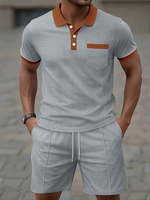 Men's White Polo Shirt Set Brown Trim Knitted Cotton Short Sleeve Customized Color Casual Summer Wear High Quality Breathable
