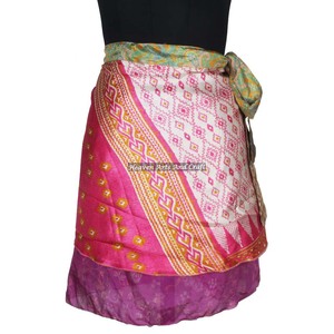 Minifalda tipo Sarong Hippie Gypsy para Mujer, Estilo Bohemio Indio Retro, de Seda, Casual, Mágica, Corta, Sari de Seda Vintage - Product Image 2