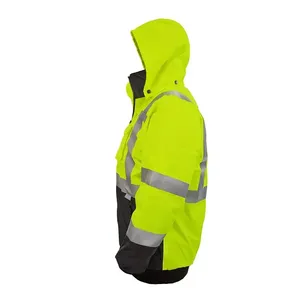 Chaqueta de Seguridad Impermeable de Alta Visibilidad para Hombre con Capucha, Cinta Reflectante y Cremallera, Ropa de Trabajo Amarilla y Negra - Product Image 5