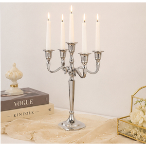 Classic 5 Arm Metal Candelabra <b>Silver</b> Aluminum <b>Candlestick</b> Holder Wedding Table Centerpiece Taper Candle Stand For Event Decor - Product Image 6