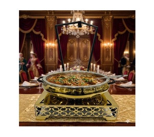 Juego de 2 calentadores de comida redondos de metal premium para catering, buffet, hoteles, fiestas y eventos al mejor precio - Product Image 1