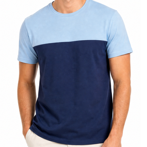 เสื้อยืดผู้ชายสีฟ้ากรมท่า คอวี แขนสั้น แฟชั่นสตรีทแวร์ แบบเรียบ ขายส่ง - Product Image 2
