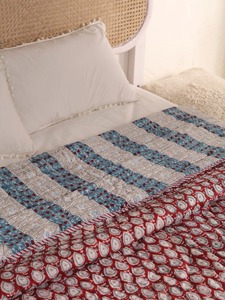 Bohemian Printed Quilt <b>Red</b> White Blue Pattern Handmade Cotton All-Season <b>Bedding</b> <b>Set</b> - Product Image 3
