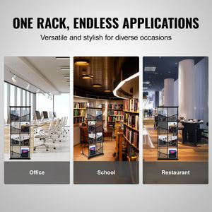 Espositore a 4 livelli con 8 tasche in rete leggera per libri, riviste, giornali, cataloghi e brochure, da terra - Product Image 6