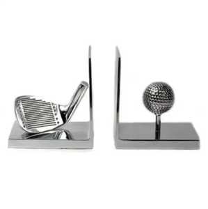 Sujetalibros con forma de palo de golf y pelota de golf, hechos a mano, con temática deportiva artística, acabado cromado, par de sujetalibros ecológicos, estilo rústico - Product Image 1