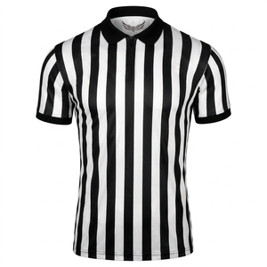 Camiseta de Fútbol para Hombre, a Rayas Blancas y Negras, Manga Corta, Cuello con Cremallera, Tejido de Poliéster que Absorbe la Humedad - Product Image 1