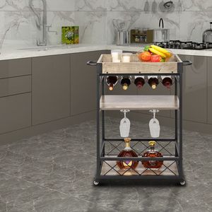 Carrello di Servizio Industriale Stile Vintage per Casa e Cucina, Carrello Bar Mobile RT in Legno e Metallo - Product Image 2