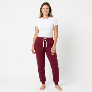 <b>Women's</b> Burgundy Mid Waist Jogger Sweatpants Drawstring Pockets <b>Cuffed</b> Hems Solid Casual Pants Quick-Drying Breathable Fabric - Product Image 5