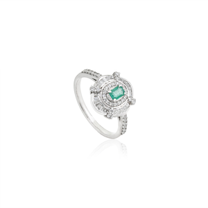 Bague de mariage unique inspirée de l'Art Déco, sertie d'émeraudes et de diamants, pour femme, or blanc 14 carats pur, dernières créations de bijoux en pierres précieuses - Product Image 3