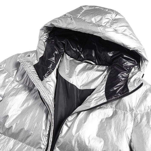 Men's <b>Silver</b> Hooded Puffer <b>Jacket</b> Windproof Casual Winter Coat With Patch Design Regular Fit Zipper Closure - Product Image 6