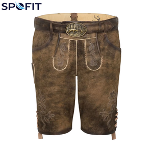 Pantalones Cortos Bávaros de Poliéster SPOFIT para Hombre, Casuales, Tradicionales, Bordados, con Botones, Cintura Media, Cinturón Vintage, Costuras Decorativas - Product Image 3