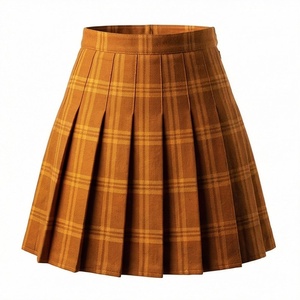 Jupe plissée courte pour femme, motif écossais, en coton et fibre de bambou, style automne, taille normale, tissu tissé, design confortable - Product Image 1