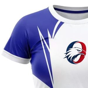 Maillot de football pour femmes bleu royal et blanc à manches courtes, respirant, pour l'entraînement, les matchs et les compétitions - Product Image 3