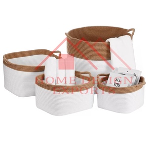 Wholesale Cotton <b>Storage</b> <b>Basket</b> for Clothes Organizer <b>Basket</b> Handmade Cotton <b>Rope</b> Laundry <b>Basket</b> and Bin - Product Image 2