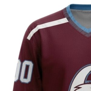 Men Maroon Blue Sublimated <b>Ice</b> Hockey Printable Polyester V Neck Jersey Long Sleeve Team Wear Training Sports Clothing - Product Image 4