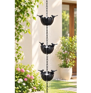 Chaîne de pluie en cuivre avec coupelle pour oiseaux |   Chaîne de récupération d'eau de pluie décorative suspendue, design personnalisable fait main, finition polie pour jardin extérieur - Product Image 1