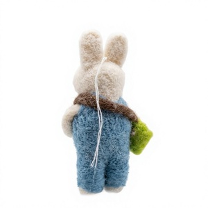 Handmade Eco-Friendly Wool <b>Felt</b> Rabbit Farmer Doll Blue Overalls Green Basket Traditional Wall Hanging Cartoon <b>Animal</b> Christmas - Product Image 5