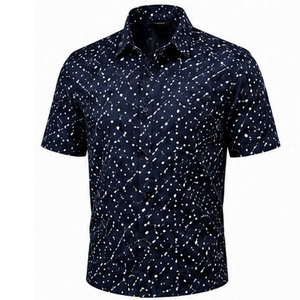 Chemise de week-end élégante pour homme avec imprimé tendance, en tissu mélange de coton doux et design graphique moderne - Product Image 1