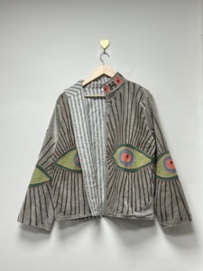 <b>Velvet</b> Suzani Embroidered Long Sleeve Bomber Jacket Boho Unisex Floral Handmade Reversible Eco-Friendly 100% Cotton Statement - Product Image 2