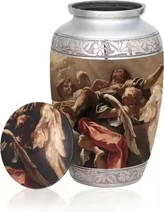 Blaue Metall-Urne mit Mond- und Nachteinschaukel-Szenerie-Design und Silberverzierung für Erwachsenen-Asche, Dekorative Gedenkurne - Product Image 5