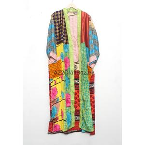 Kimono de Seda 100%, Estilo Boho, para Festivales, Hecho a Mano con Parches de Sari, Seda Reciclada, Transpirable, Suave, Cuello en V - Product Image 2