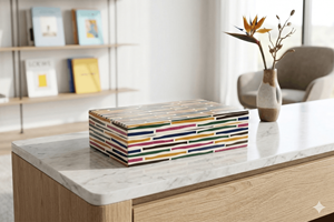 Luxury MDF Resin Decorative Storage <b>Box</b> with Lid Modern Tabletop Organizer Gift <b>Box</b> - Product Image 5