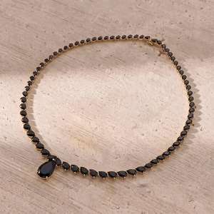 Collier tennis en onyx noir taille poire, bijoux en or, collier en pierres précieuses, cadeau d'anniversaire, collier fait main pour femme - Product Image 2