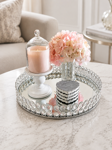 Safa International Contemporary <b>Crystal</b> <b>Mirror</b> Decorative Tray Glass Dome Candle Holder Floral Arrangement for Wedding Decor - Product Image 1