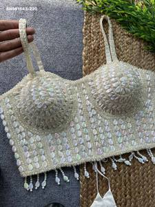 Modern Style Pearl-Beads-Crystal Hand-work <b>Readymade</b> Padded Sleeveless Spaghetti <b>Blouse</b> Collection Online Shopping India - Product Image 4