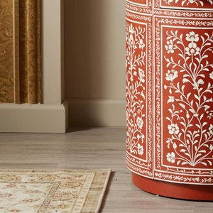 Belladec Handcrafted Modern Red Bone Inlay Side <b>Table</b> Eco-Friendly Floral Vine Luxury Furniture Customizable Shape Home Decor - Product Image 3