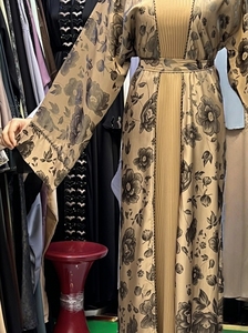 Summer Selling Abaya Modest Dubai Beaded Sequined <b>Long</b> Sleeve Abaya Muslim Traditional Handmade Wedding Women Breathable V Neck - Product Image 5