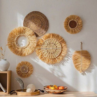 VIFARMEX Décorations murales multi-pièces en rotin tressé, géométriques, bohèmes, rustiques, scandinaves, artistiques, naturelles, en forme de feuille, pour salon et maison