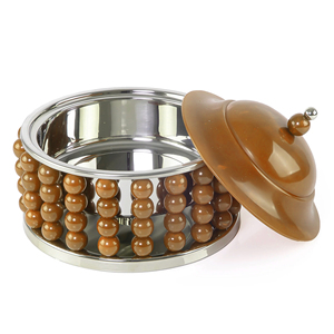 Calentador de alimentos de acero inoxidable con diseño de resina punteada en relieve, magníficamente elaborado por artesanos indios expertos. - Product Image 3