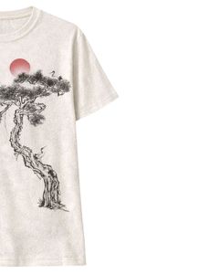 T-shirt personnalisé beige pour femme avec motif arbre bonsaï, en coton doux, manches courtes, style décontracté japonais, esthétique estivale, coupe ample - Product Image 4