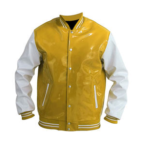 Chaqueta Varsity de Cuero PVC para Hombre, Chaqueta Bomber de Béisbol de Invierno con Cuello Alto y Logotipo Frontal, Alta Calidad - Product Image 1