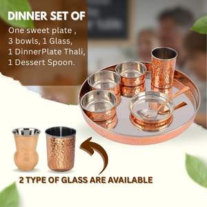 Service de table en cuivre traditionnel, ensemble de plats Thali, bols, cuillère en verre, acier inoxydable, cuivre, Thali indien, ensemble Thali de qualité supérieure - Product Image 4