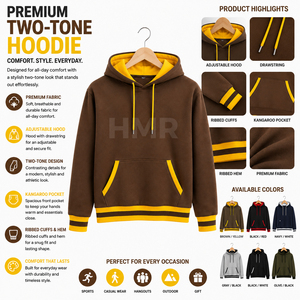 Sweat-shirt à capuche marron HMR Sorority Sisterhood avec bordure jaune, manches longues, poches, style décontracté, pour l'automne - Product Image 6