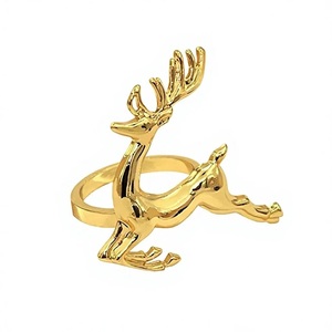 Anneau de serviette vintage en acier inoxydable écologique, motif cerf doré en course, finition poli miroir, nouveauté, décoration de table de Noël - Product Image 1