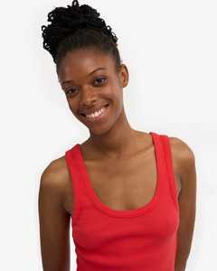 Camiseta sin mangas de punto de algodón/spandex con cuello redondo para mujer Whiteaura International, color rojo sólido, estilo casual minimalista, longitud regular - Product Image 2
