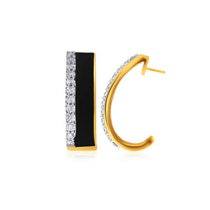 14K Yellow Gold <b>Black</b> Enamel Diamond Hoop Earrings Round Brilliant Cut Lab Grown Diamonds Contemporary Luxury Jewelry Women - Product Image 3