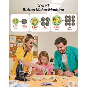 Macchina per Creare Badge 3 in 1 da 1,26/2,28/2,95 Pollici con 300 Pezzi di Perni in Plastica, Taglierina Rettangolare e Circolare, Magic Book Rei - Product Image 2