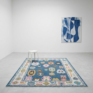 Alfombra Moderna Abstracta de Lana Anudada a Mano con Diseño Floral, Pelo Plano, Clásica para Sala de Estar - Product Image 1